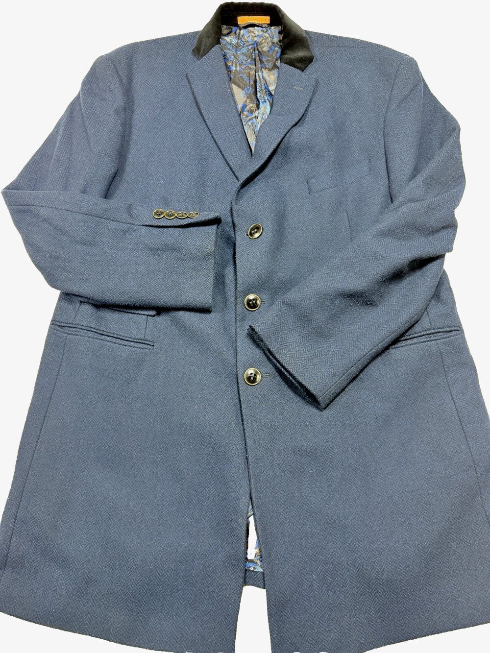 Tallia Mens XXL Navy Herringbone Wool Blend Car Coat Dark Academia Sz XXL